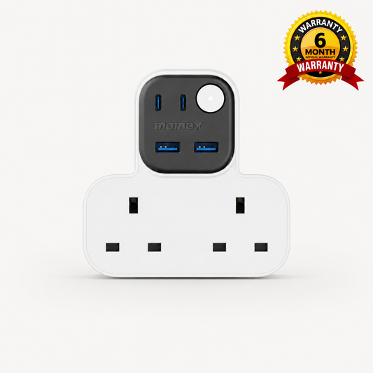 1-Charge Work Flow T-Shaped Extension Cord With 2 Sockets, 2 USB-A and 2 USB-C Ports