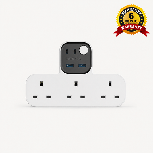 1-Charge Work Flow T-Shaped Extension Cord With 3 Sockets, 2 USB-A and 2 USB-C Ports