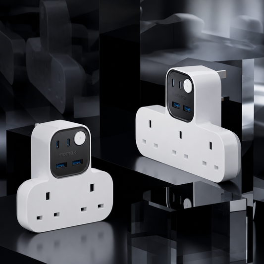 1-Charge Work Flow T-Shaped Extension Cord With 3 Sockets, 2 USB-A and 2 USB-C Ports