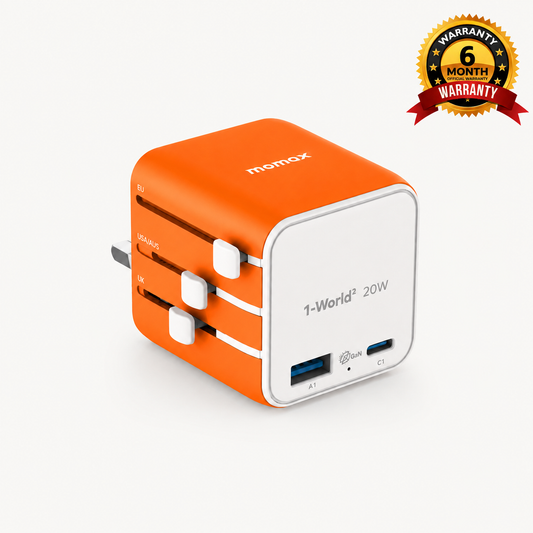 1-World²2-Port USB-A and USB-C GaN Travel Charger 20W