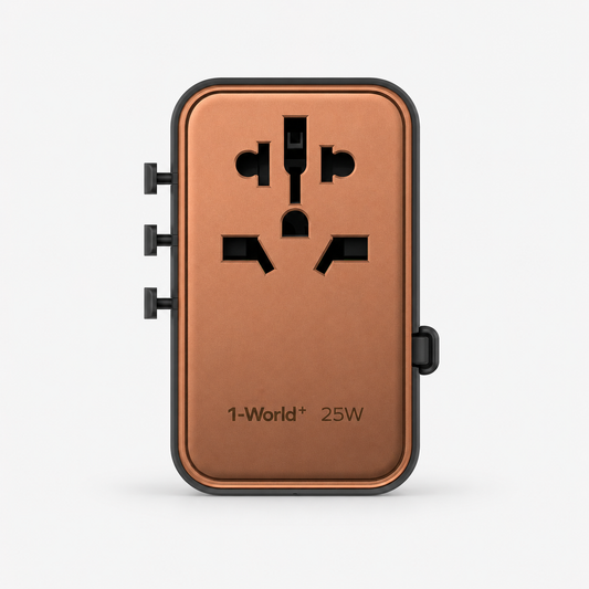 1-World+ 3-Port Travel Charger Built-In USB-C Cable 25W