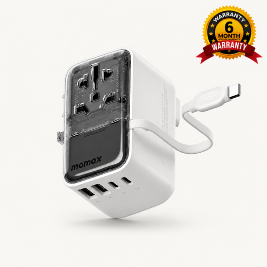 1-World+ Flow 4-Port Travel Charger With Built-In USB-C Cable 35W