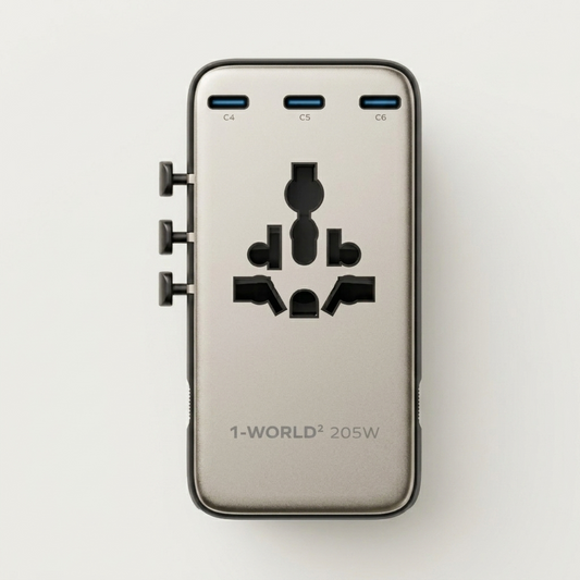 1-World² 205W 7-Port Dual AC Travel Adapter
