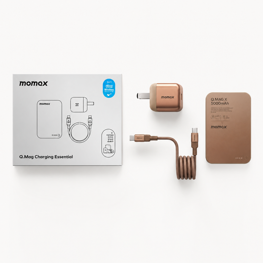 Momax Charger Ensemble – Q.Mag X 5000mAh Magnetic Wireless Battery Pack + 60W USB-C Magnetic Cable +30W GaN Charger