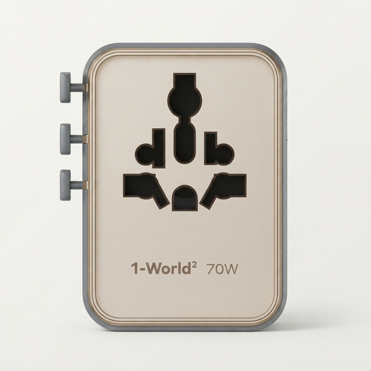 1-World² 5-Port Mini Universal Travel GaN Charger 70W with Dual AC