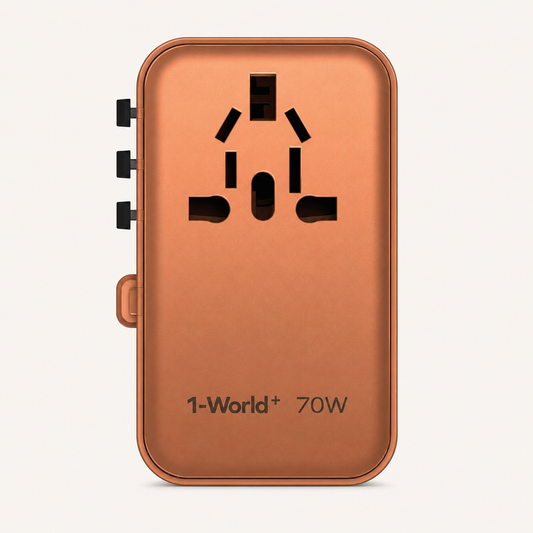 1-World+ 3-Port Travel GaN Charger With Built-in USB-C Cable 70W